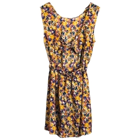 4/$45 AMERICAN APPAREL Yellow Blue Floral Sleeveless Mini Open Back Dress XS - Picture 2 of 8